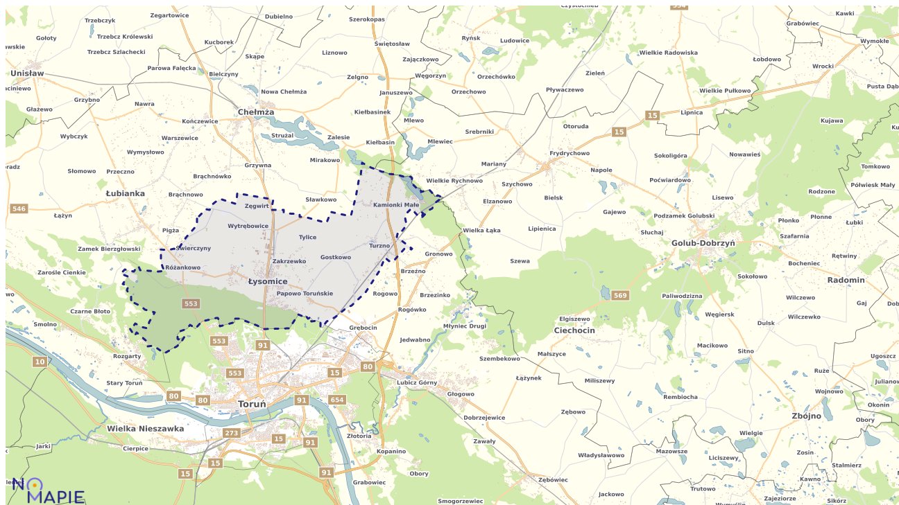 Mapa obszarów ochrony przyrody Łysomic